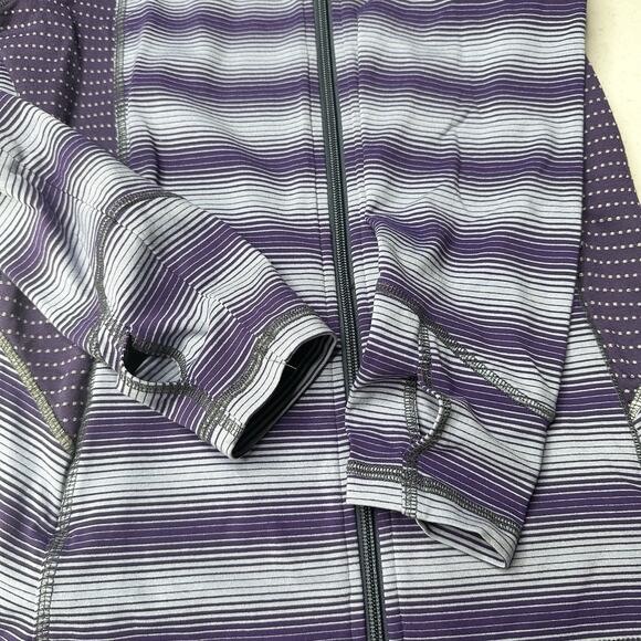Title Nine Sweater Womens Small Full Zip Top Purple Stripes Jacket Thumbholes - Picture 7 of 9